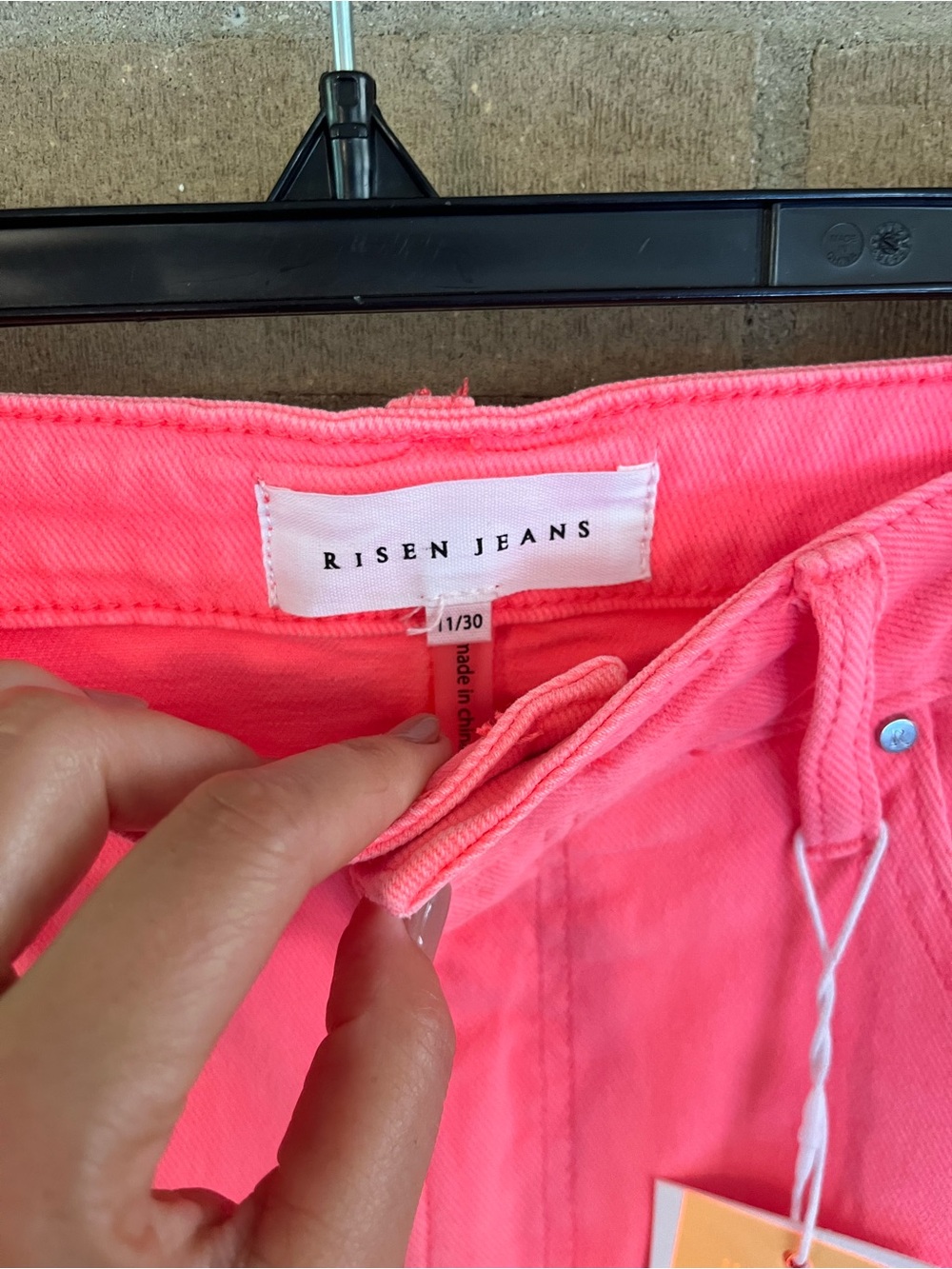 Neon Pink Distressed Cropped Women's Jeans - Picture 3 of 4
